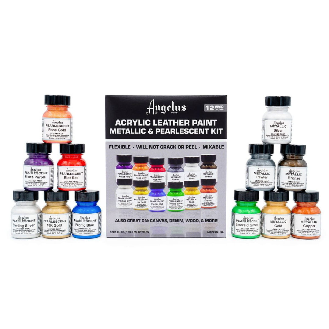 Angelus Acrylic Leather Paint - Kit de peinture nacrée et métallisée
