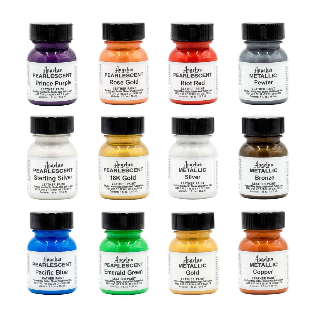 Angelus Acrylic Leather Paint - Kit de peinture nacrée et métallisée